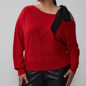 NY&Co Plus red long sleeve sweater with black velvet bow